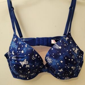 Victoria's Secret PINK Bra 34C Blue Moon and Stars Underwire Padded Cups
